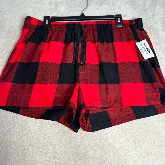 NWT Old Navy Pajama Shorts Women's Large Drawstring Flannel Buffalo Red Black - Picture 1 of 7